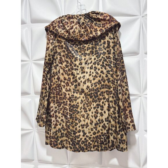 Anis A USA Sz S Brown Leopard Print Ruffle Collar Duster Swing Jacket Womens - Picture 3 of 6